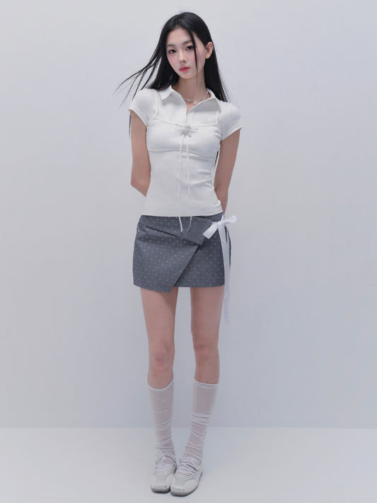 Classic Polka Dot Elastic Ribbon-Tie Skirt