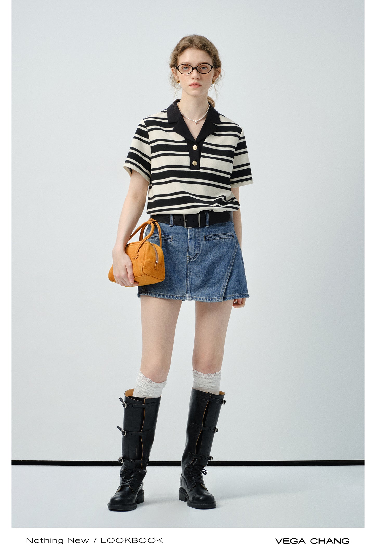 Half-Button Open Collar Striped Shirt