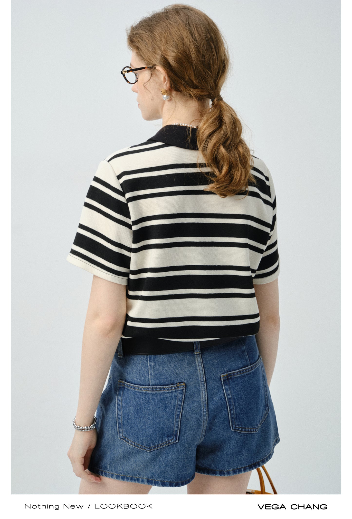 Half-Button Open Collar Striped Shirt