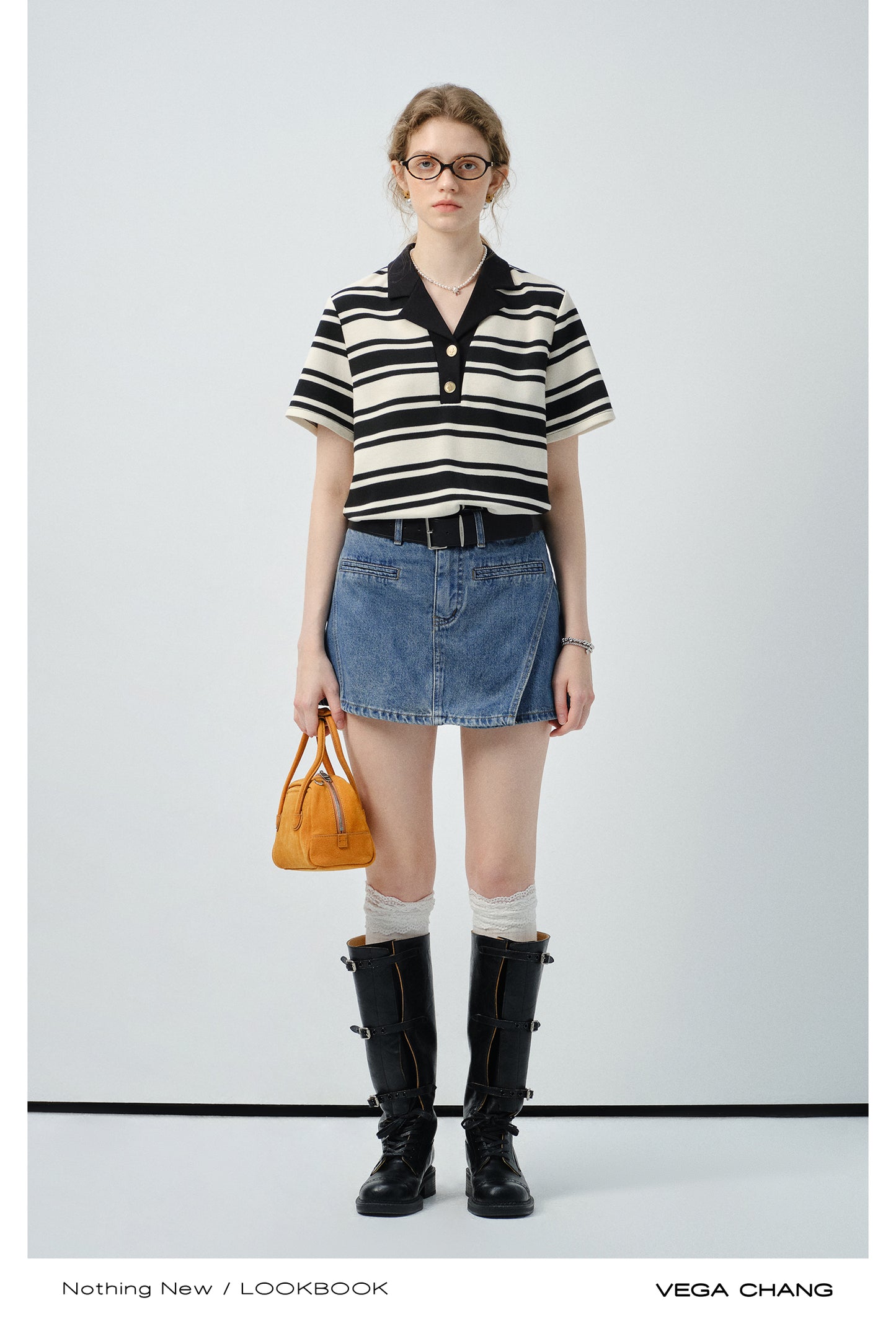 Half-Button Open Collar Striped Shirt