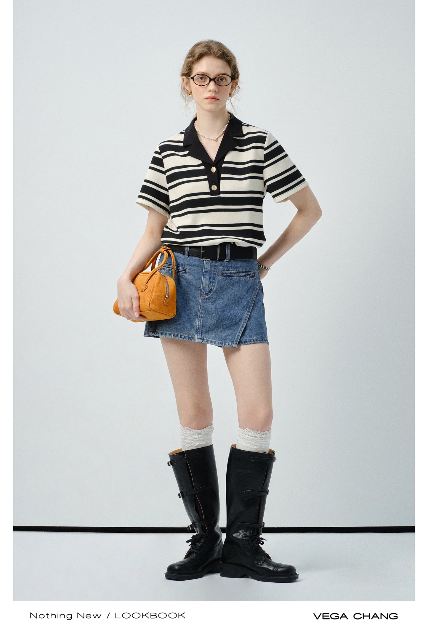 Half-Button Open Collar Striped Shirt