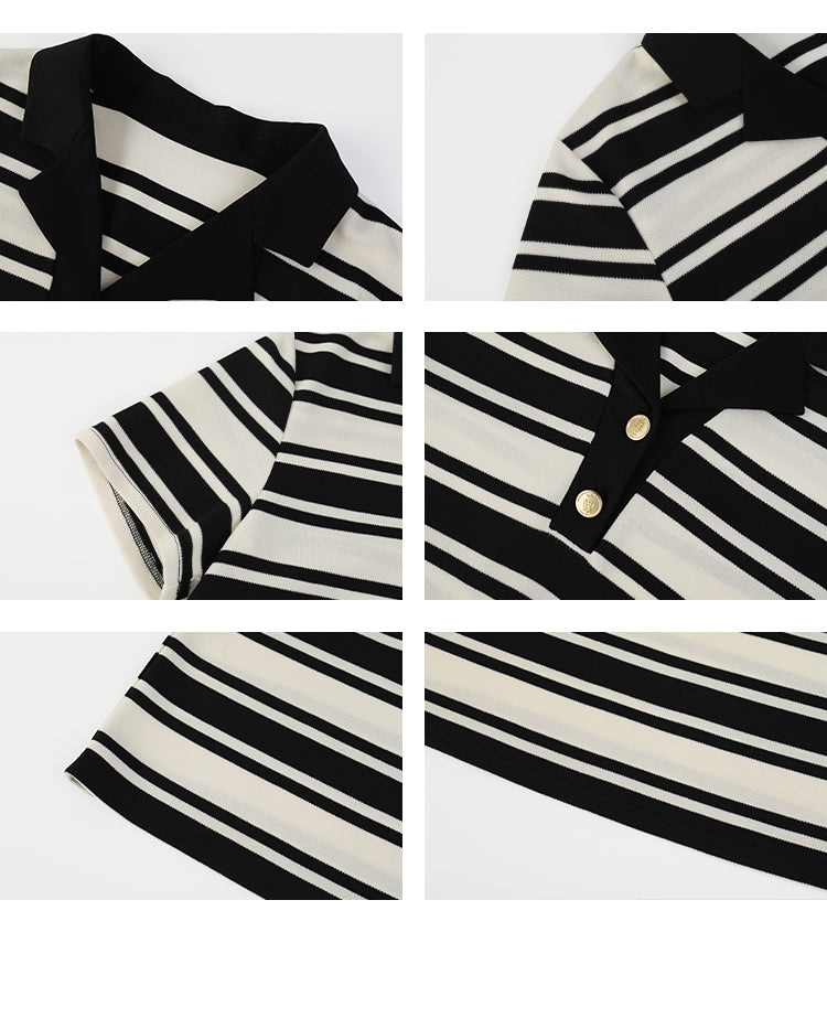 Half-Button Open Collar Striped Shirt