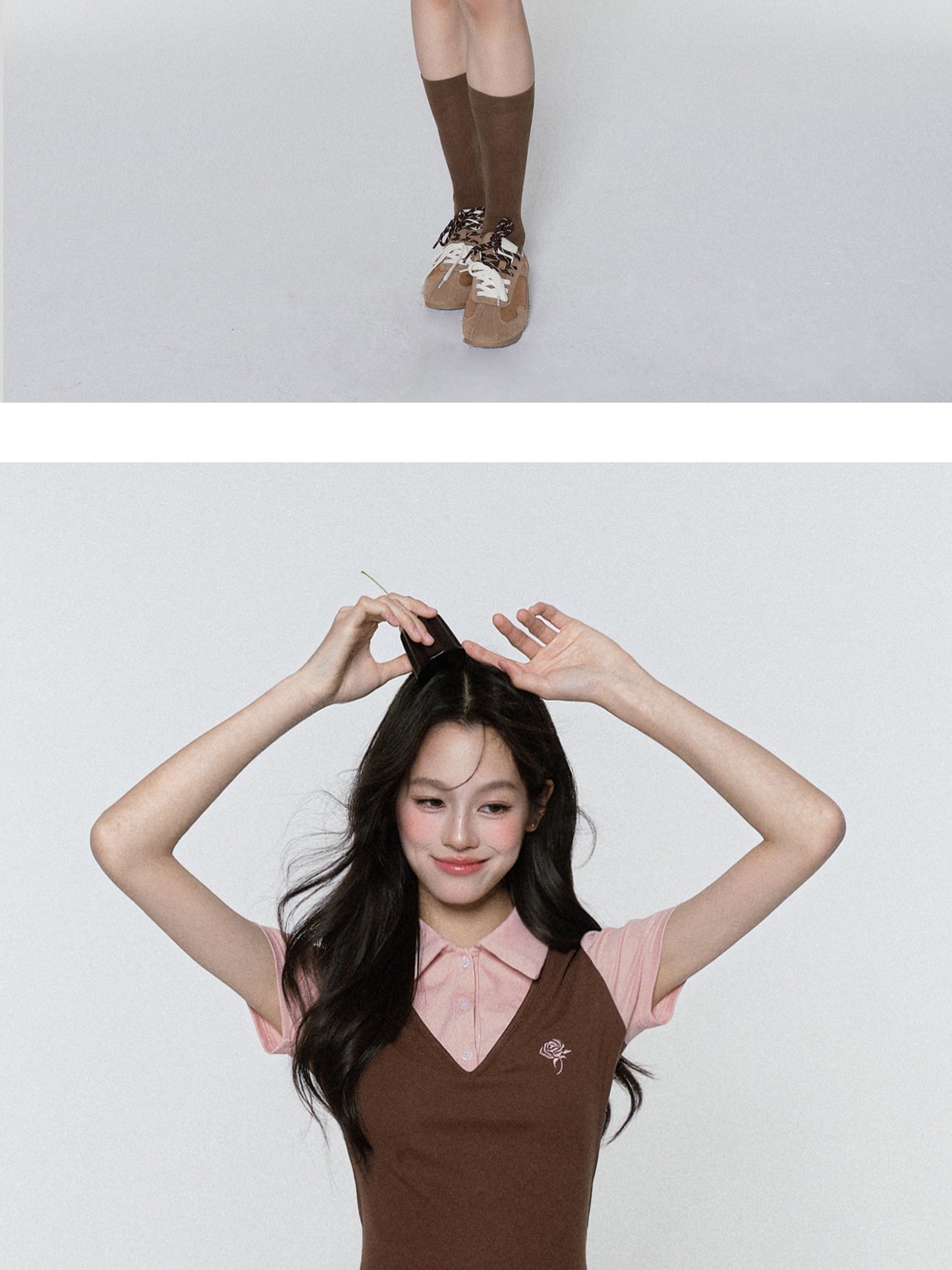 Rose-Embroidered Layered-Look Polo Shirt
