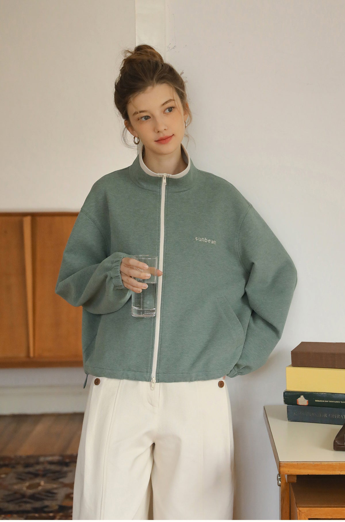 Stand Collar Zip-Up Sweat Top