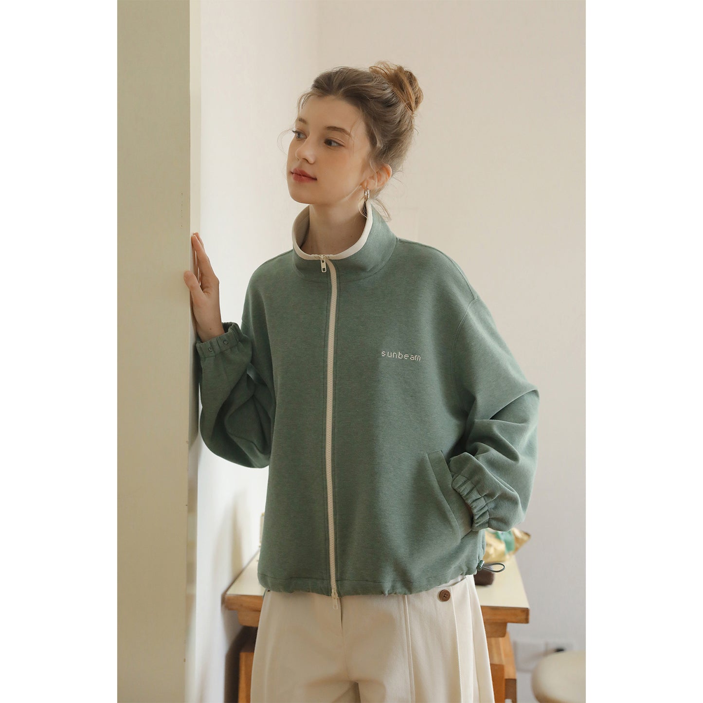 Stand Collar Zip-Up Sweat Top