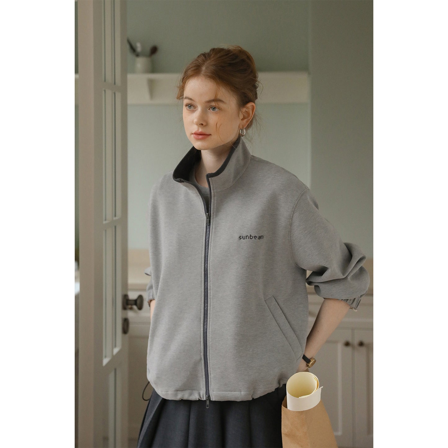 Stand Collar Zip-Up Sweat Top