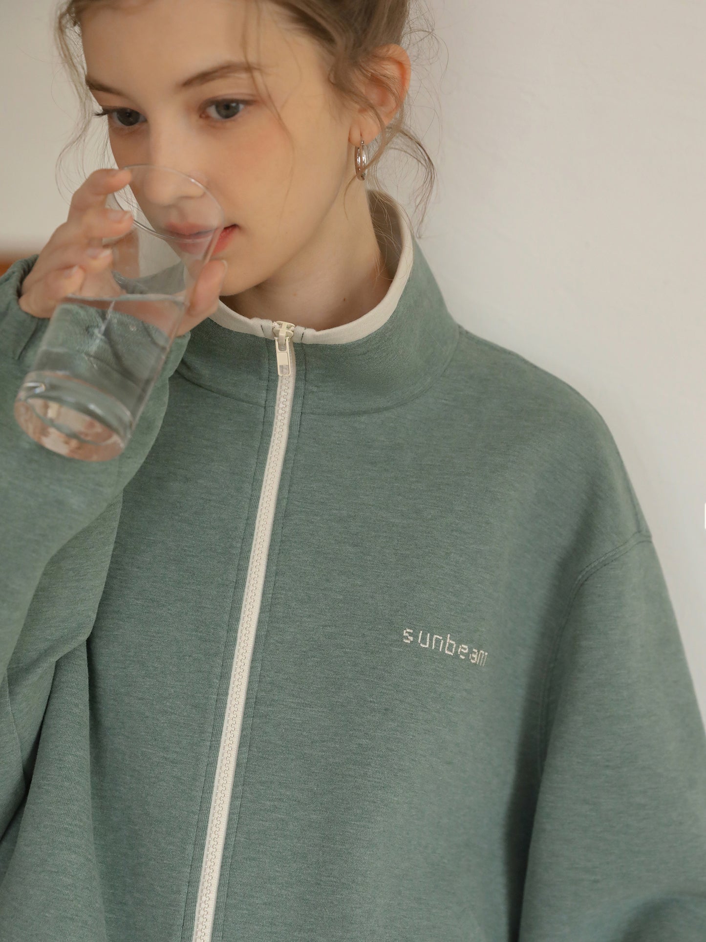 Stand Collar Zip-Up Sweat Top