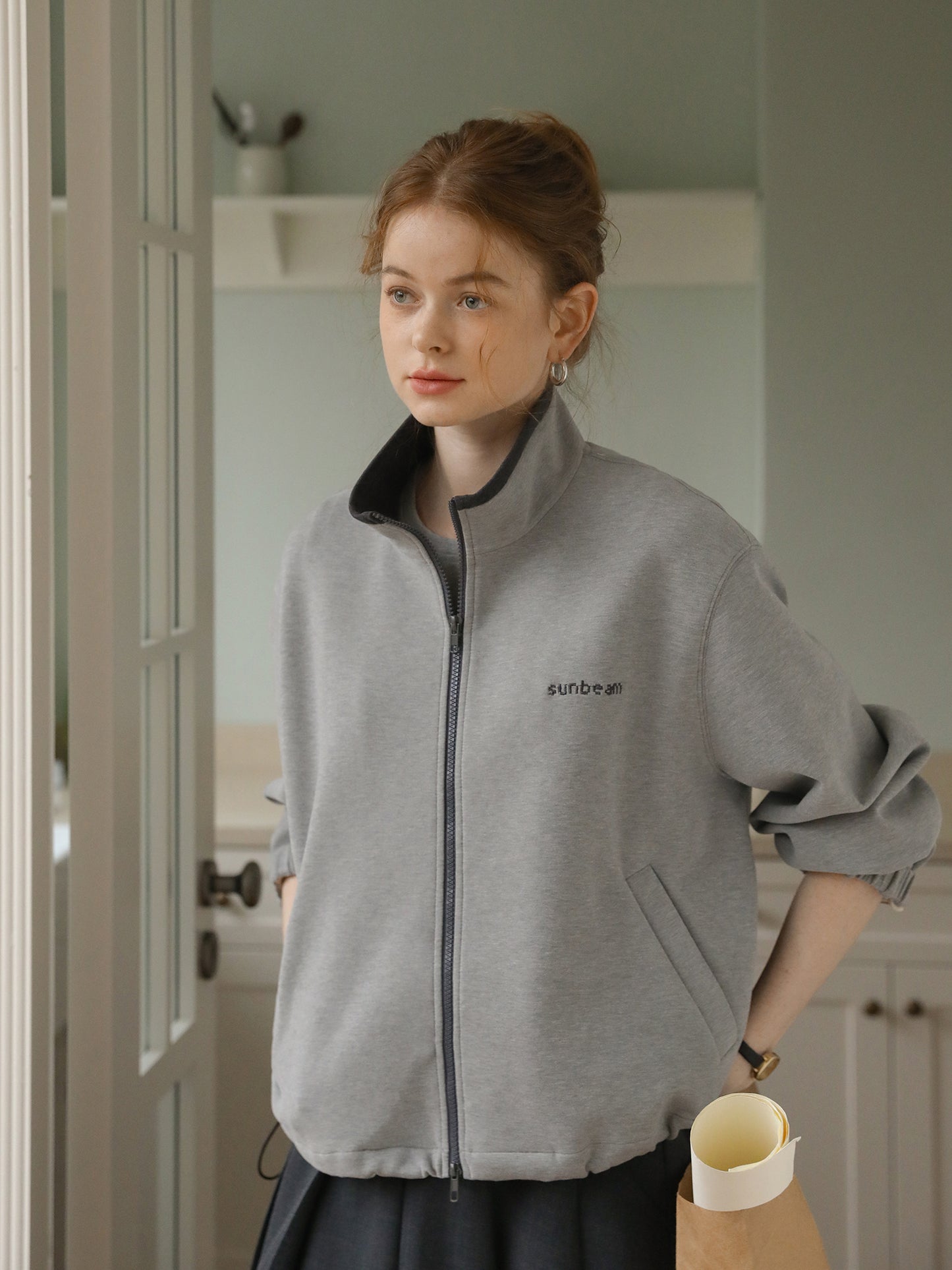 Stand Collar Zip-Up Sweat Top