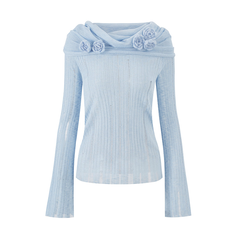 Distressed Off-Shoulder Floral Knit