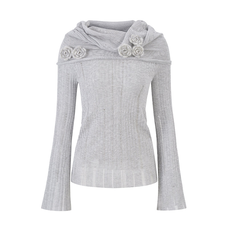 Distressed Off-Shoulder Floral Knit