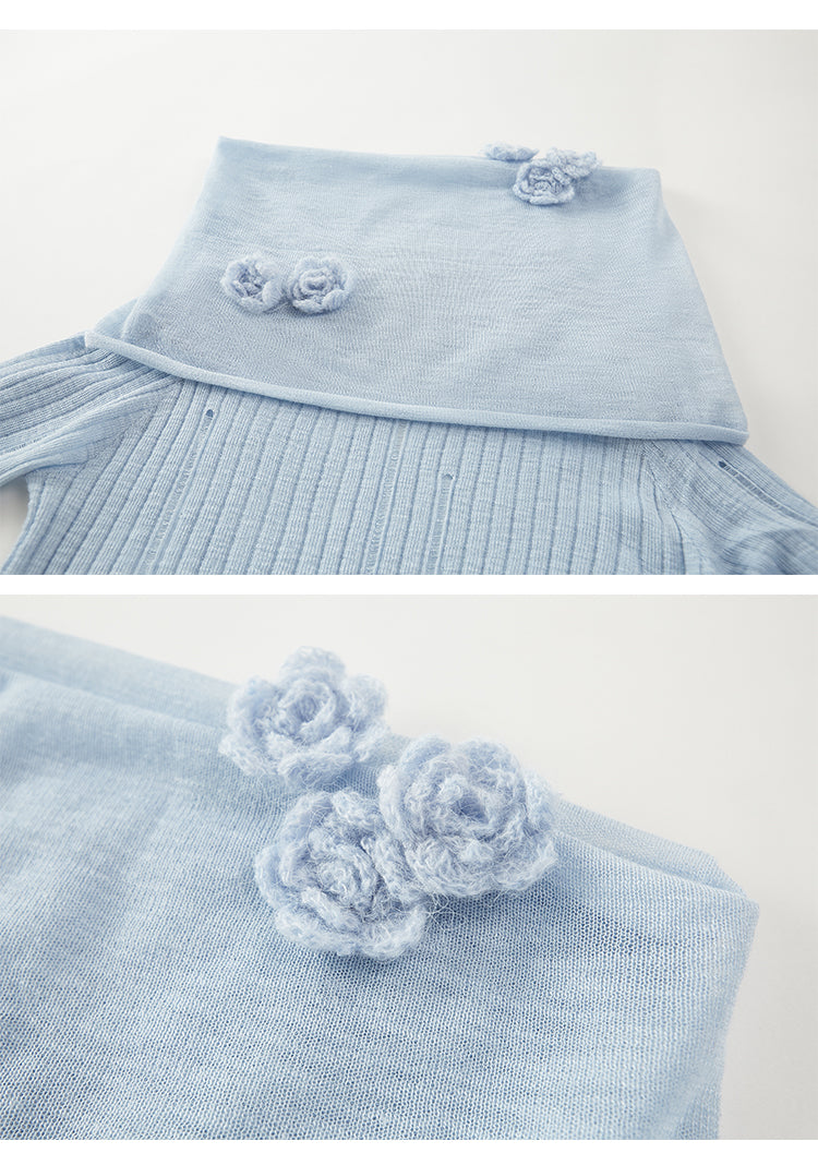 Distressed Off-Shoulder Floral Knit