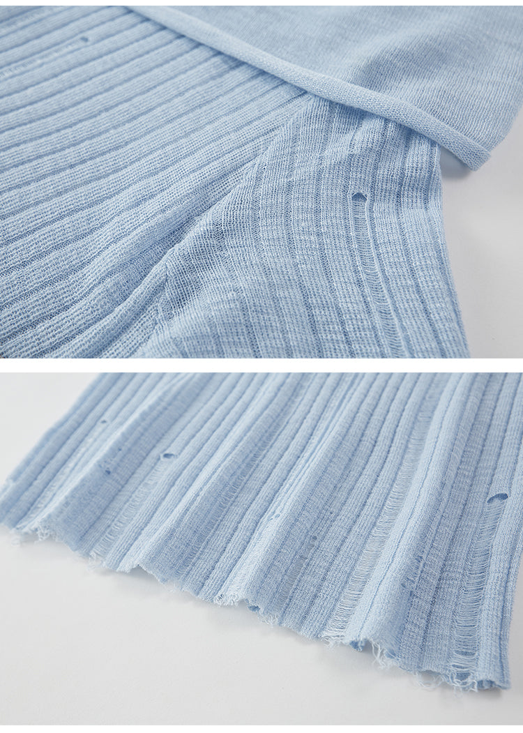 Distressed Off-Shoulder Floral Knit