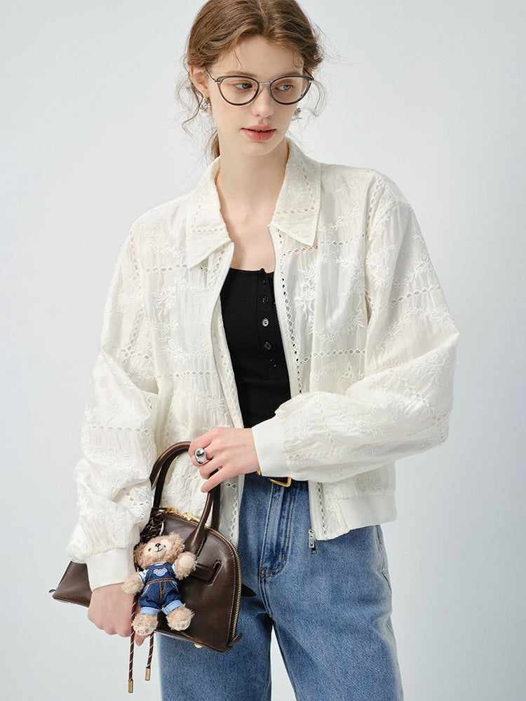 Floral Embroidered Zip-Up Jacket