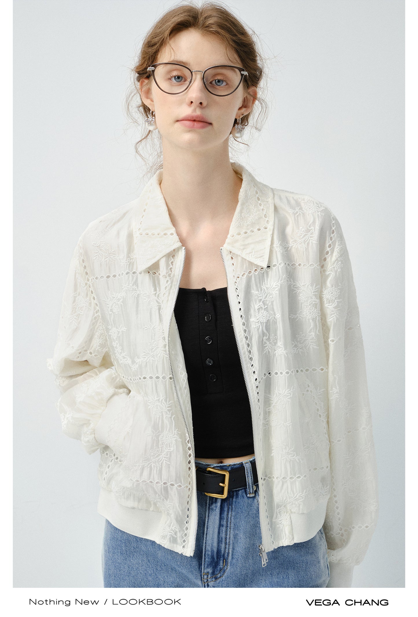 Floral Embroidered Zip-Up Jacket