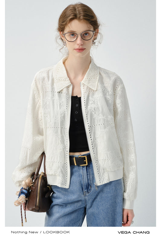 Floral Embroidered Zip-Up Jacket