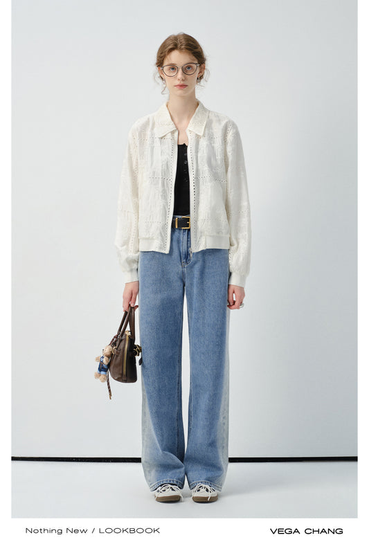 Floral Embroidered Zip-Up Jacket