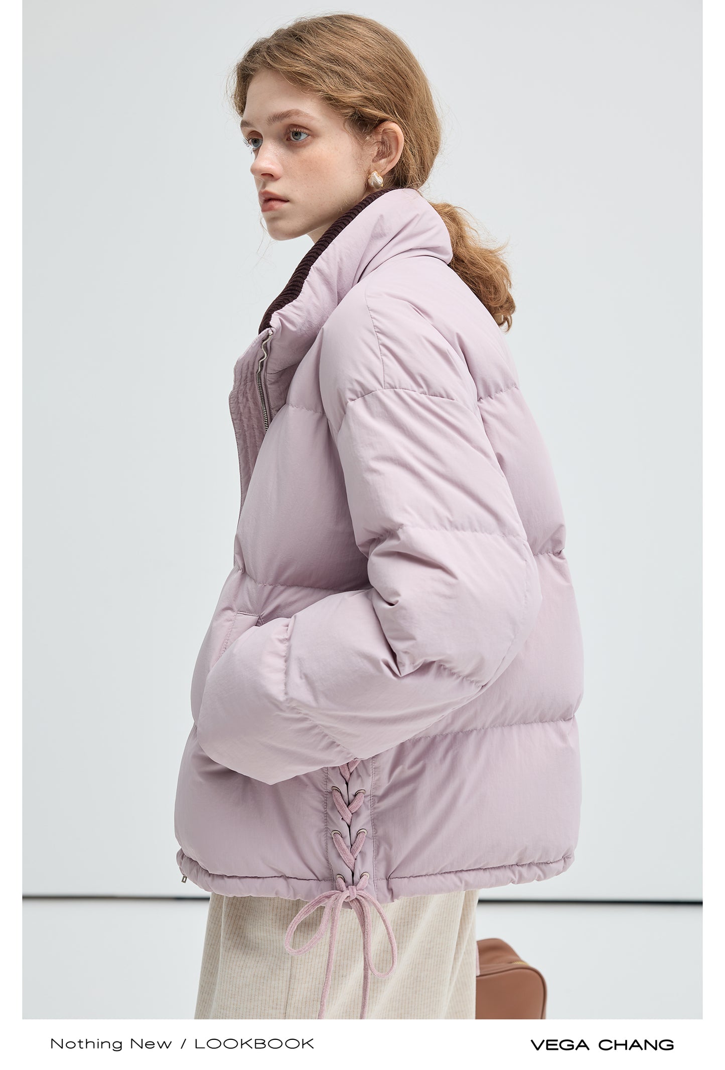 Side Lace-Up White Duck Down Puffer Jacket