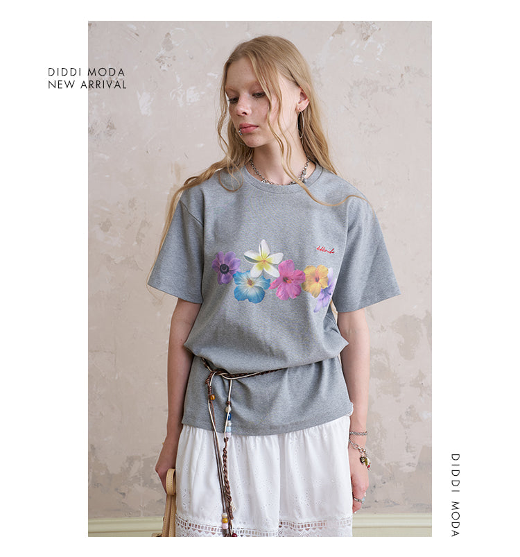 Cotton T-Shirt With Flower Print