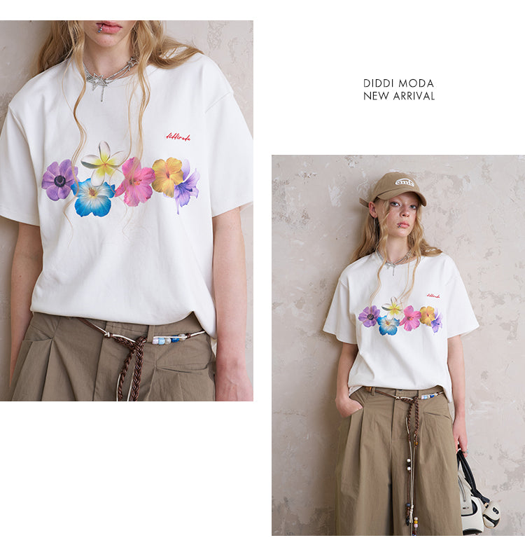 Cotton T-Shirt With Flower Print