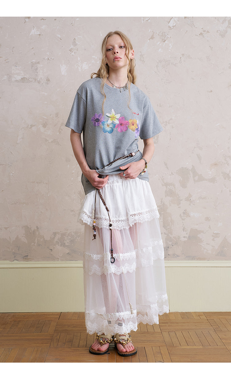 Cotton T-Shirt With Flower Print