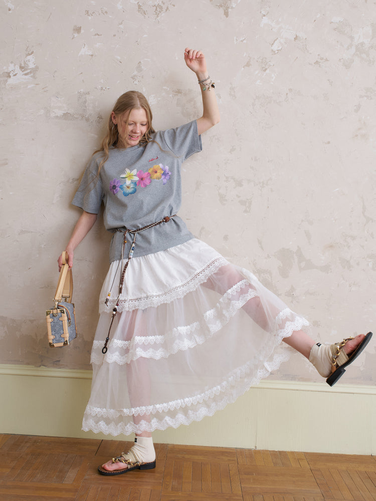 Cotton T-Shirt With Flower Print