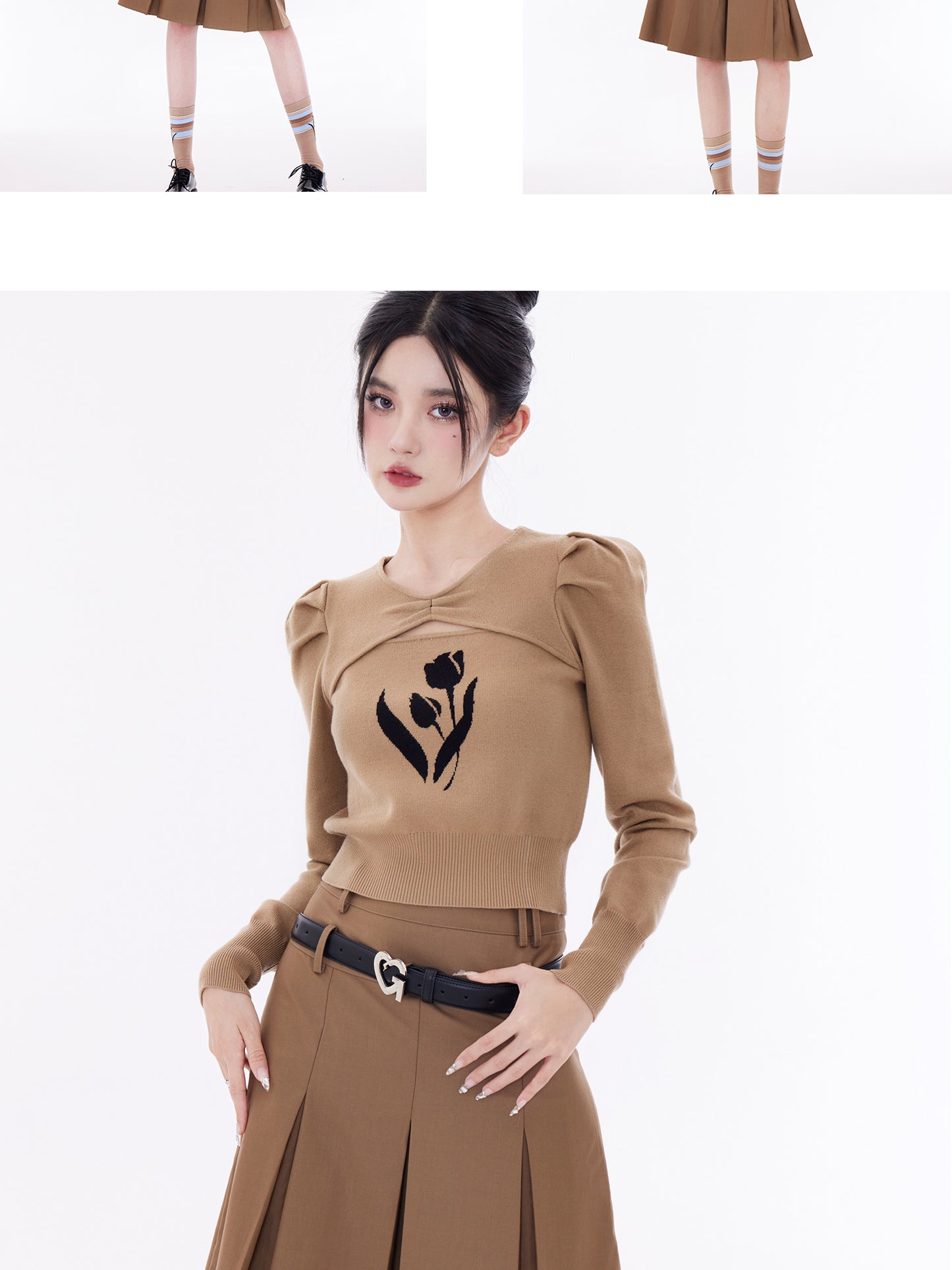 Double Waistband Wide-Pleat A-Line Skirt