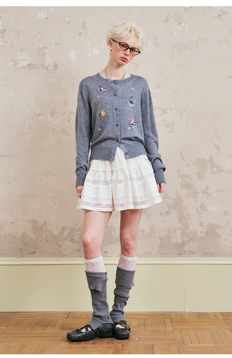 Playful Animal Embroidered Cardigan