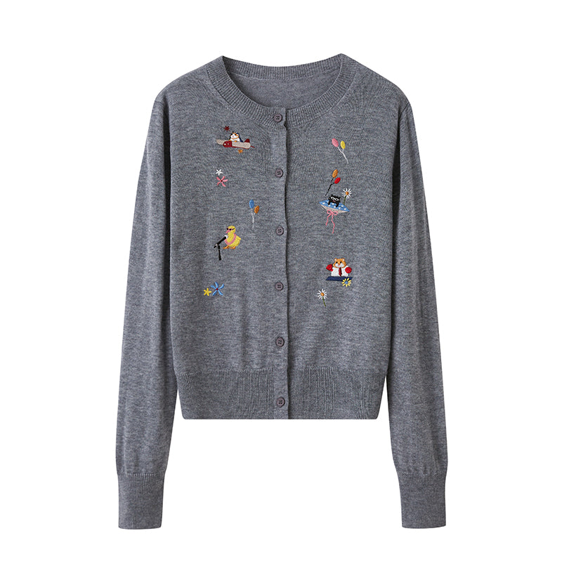 Playful Animal Embroidered Cardigan