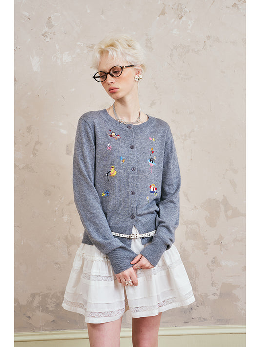 Playful Animal Embroidered Cardigan