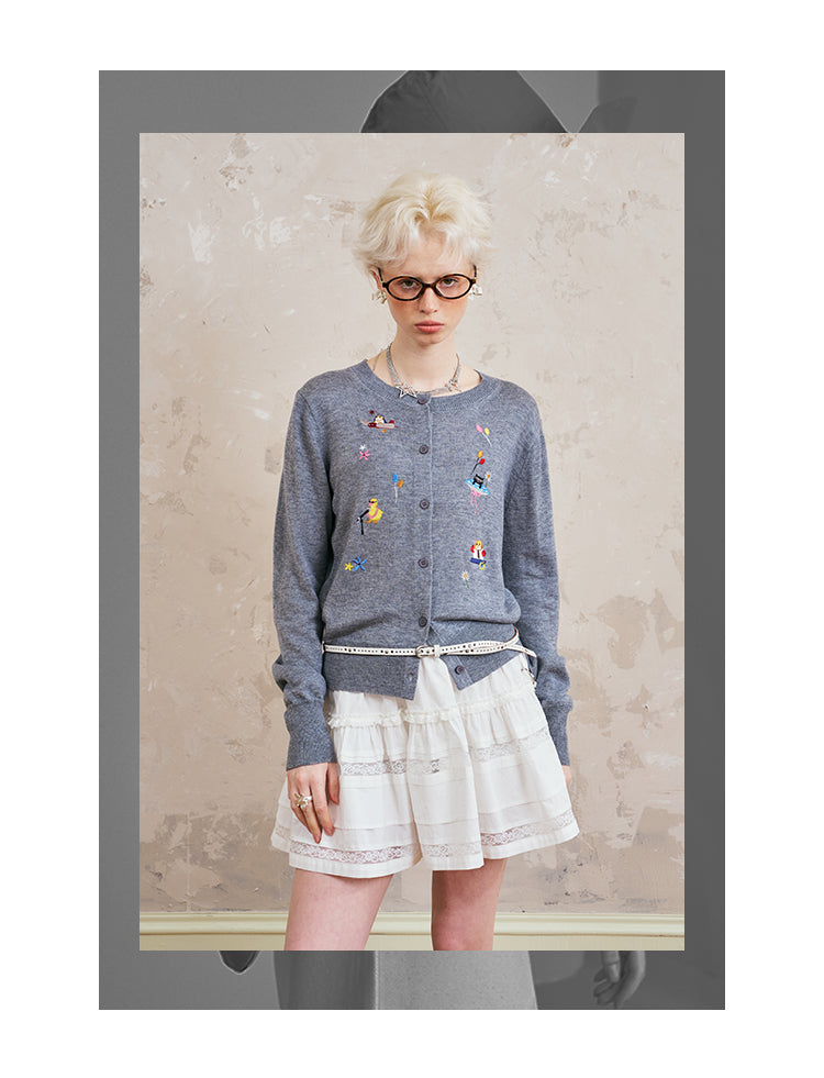 Playful Animal Embroidered Cardigan