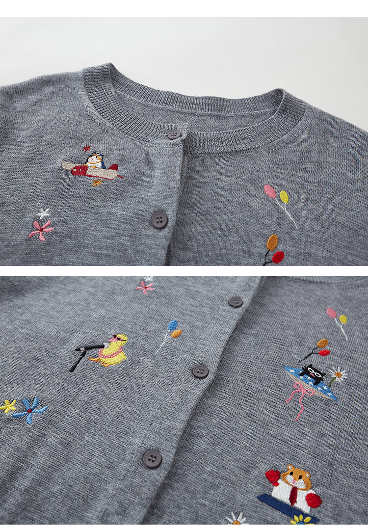 Playful Animal Embroidered Cardigan