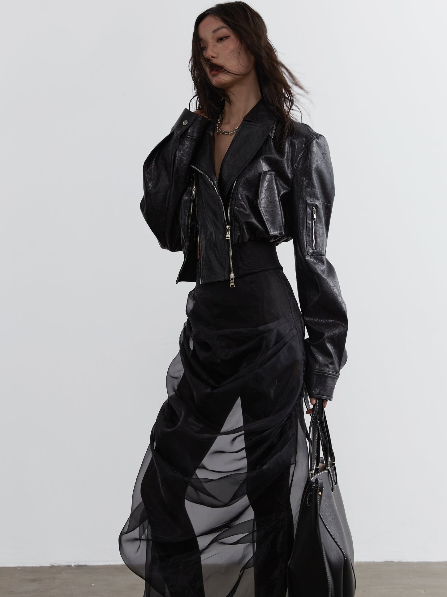 2-Piece Skirt Set With Structured Sheer Overlay