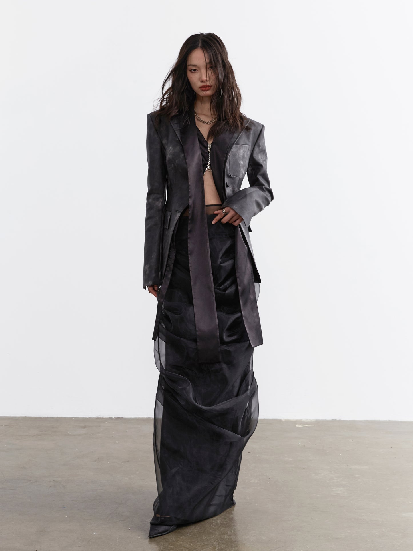 2-Piece Skirt Set With Structured Sheer Overlay