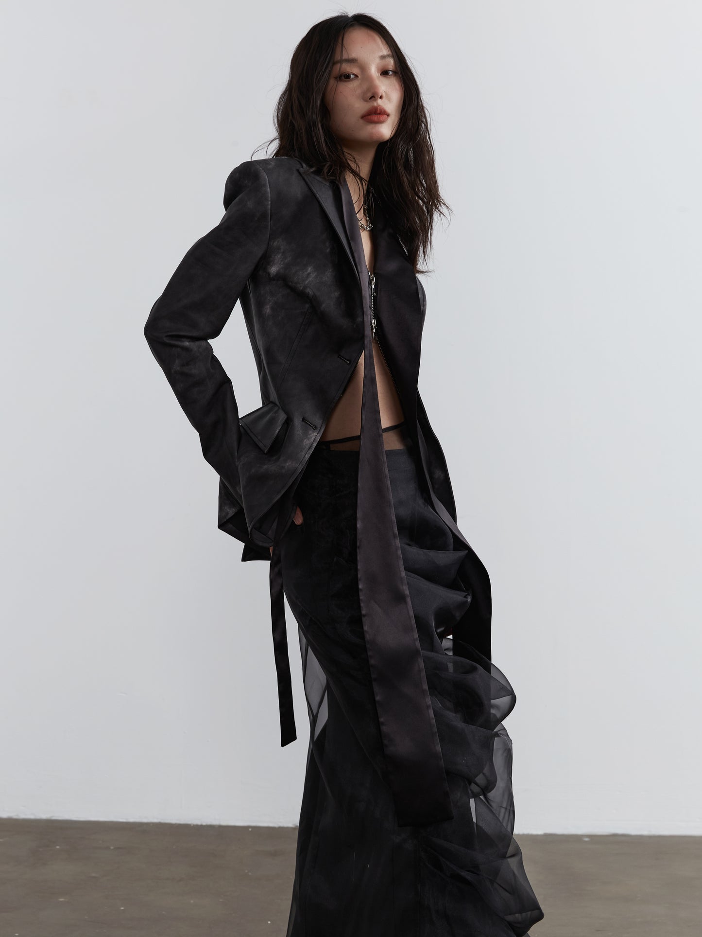 2-Piece Skirt Set With Structured Sheer Overlay