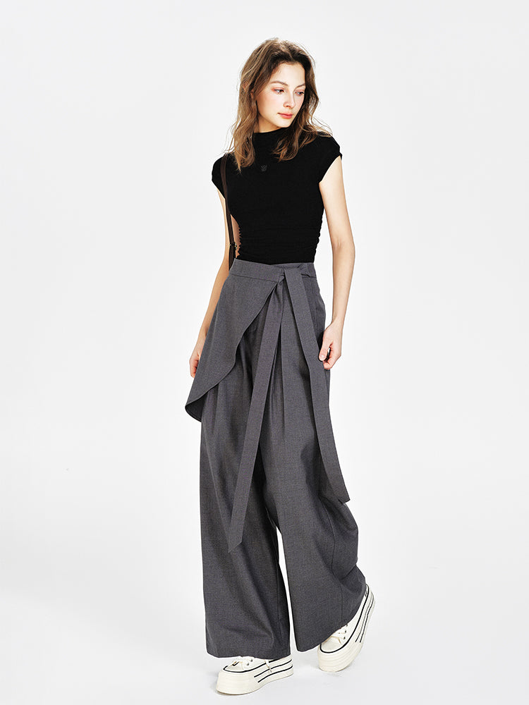 Asymmetrical Overlay Wide-Leg Pants