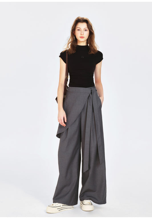 Asymmetrical Overlay Wide-Leg Pants