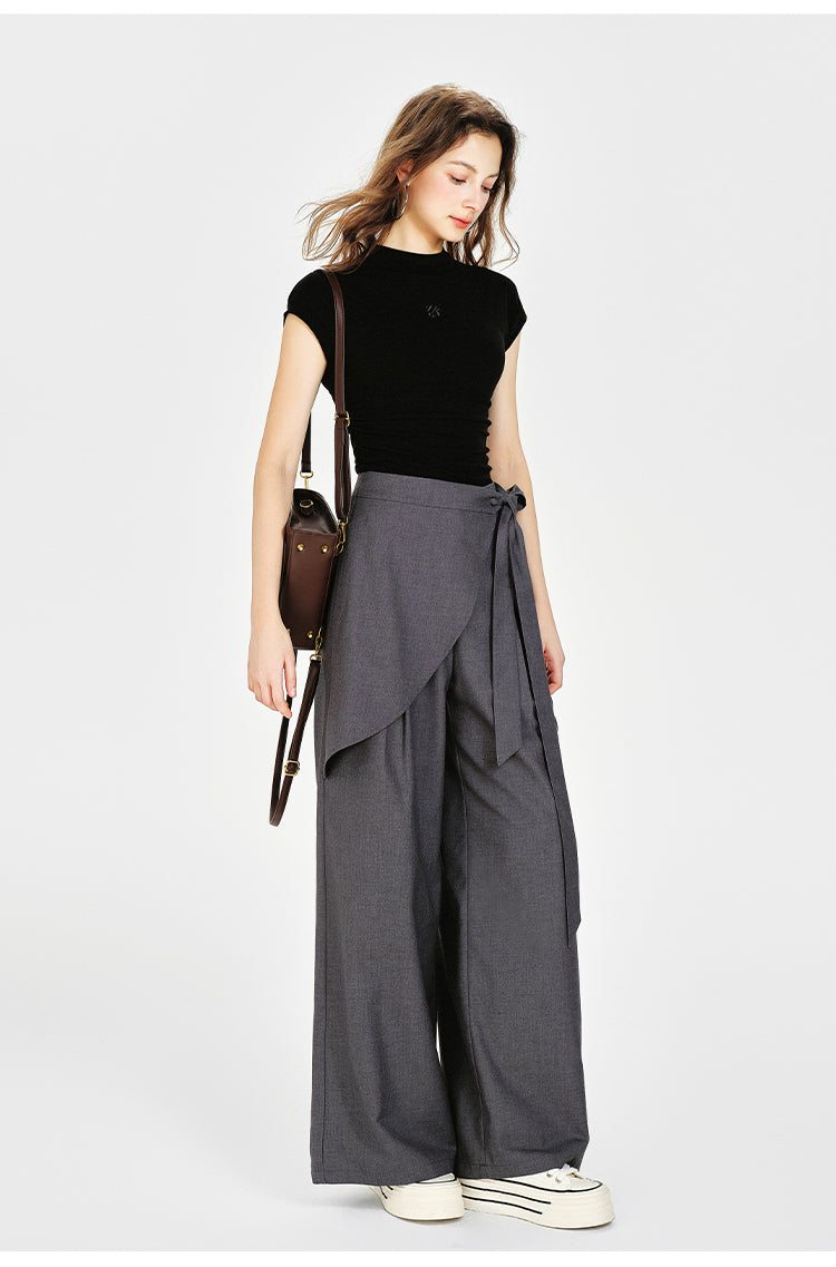 Asymmetrical Overlay Wide-Leg Pants