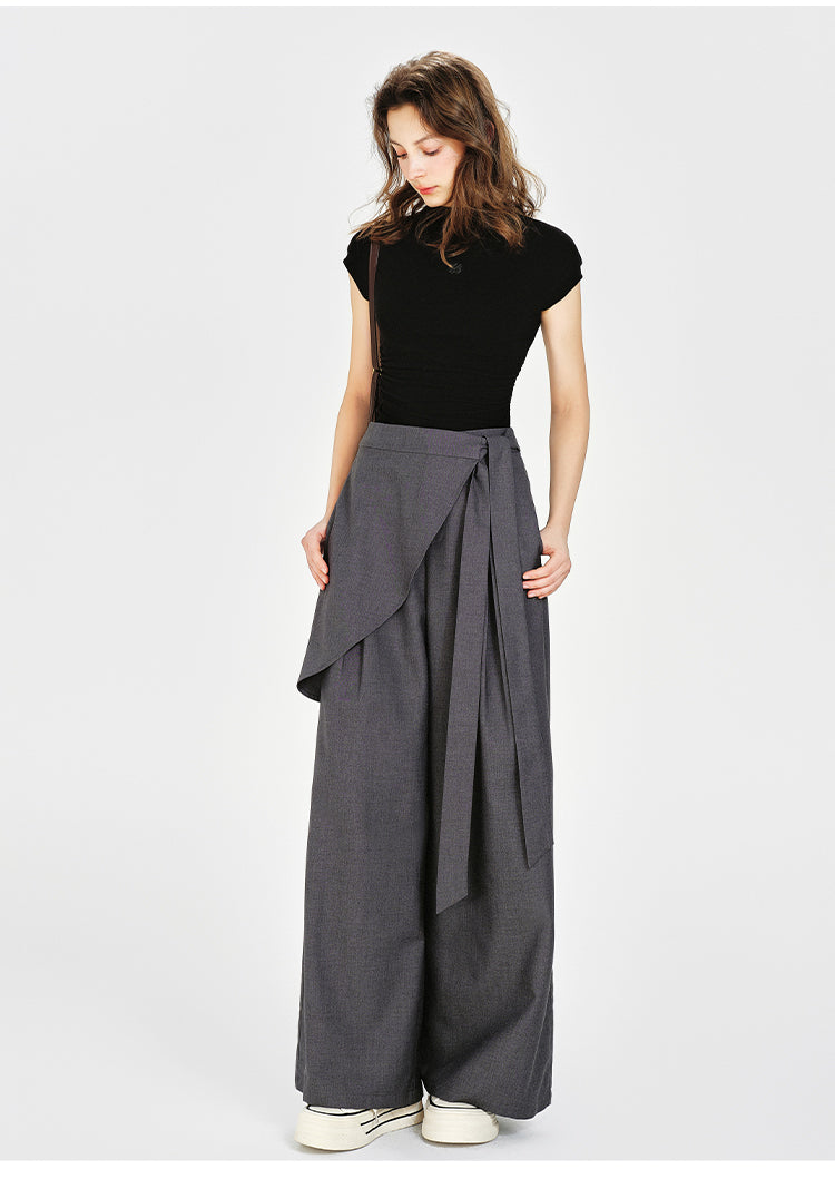 Asymmetrical Overlay Wide-Leg Pants