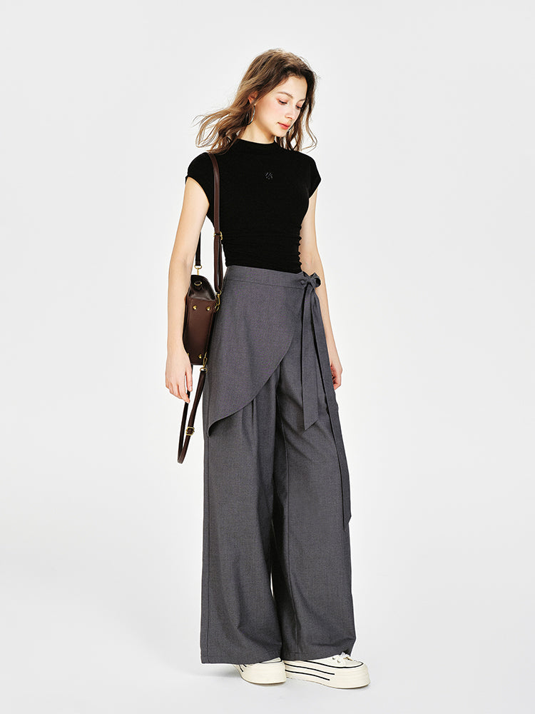 Asymmetrical Overlay Wide-Leg Pants