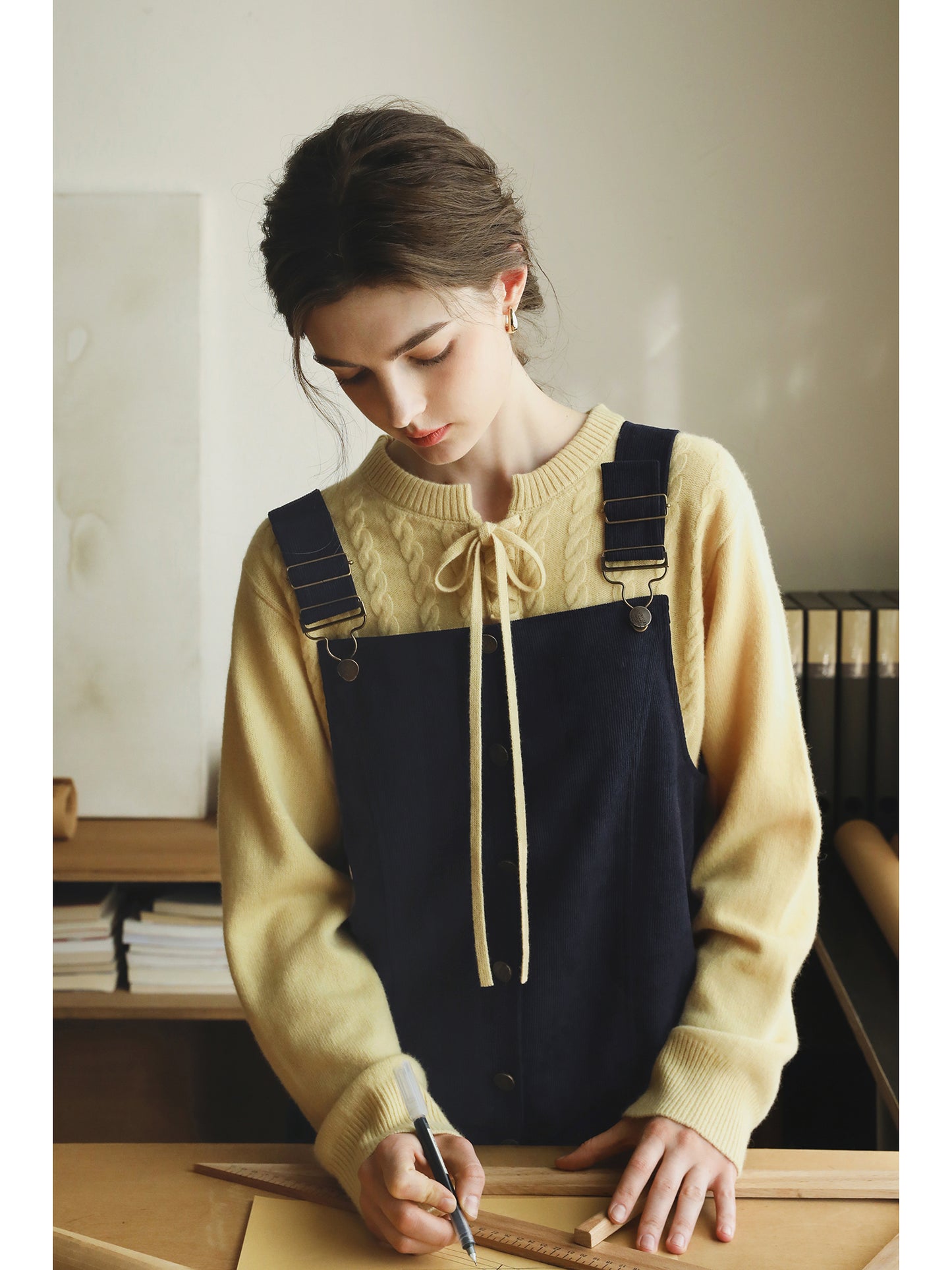 Wool Lace-Up Cable Knit Pullover