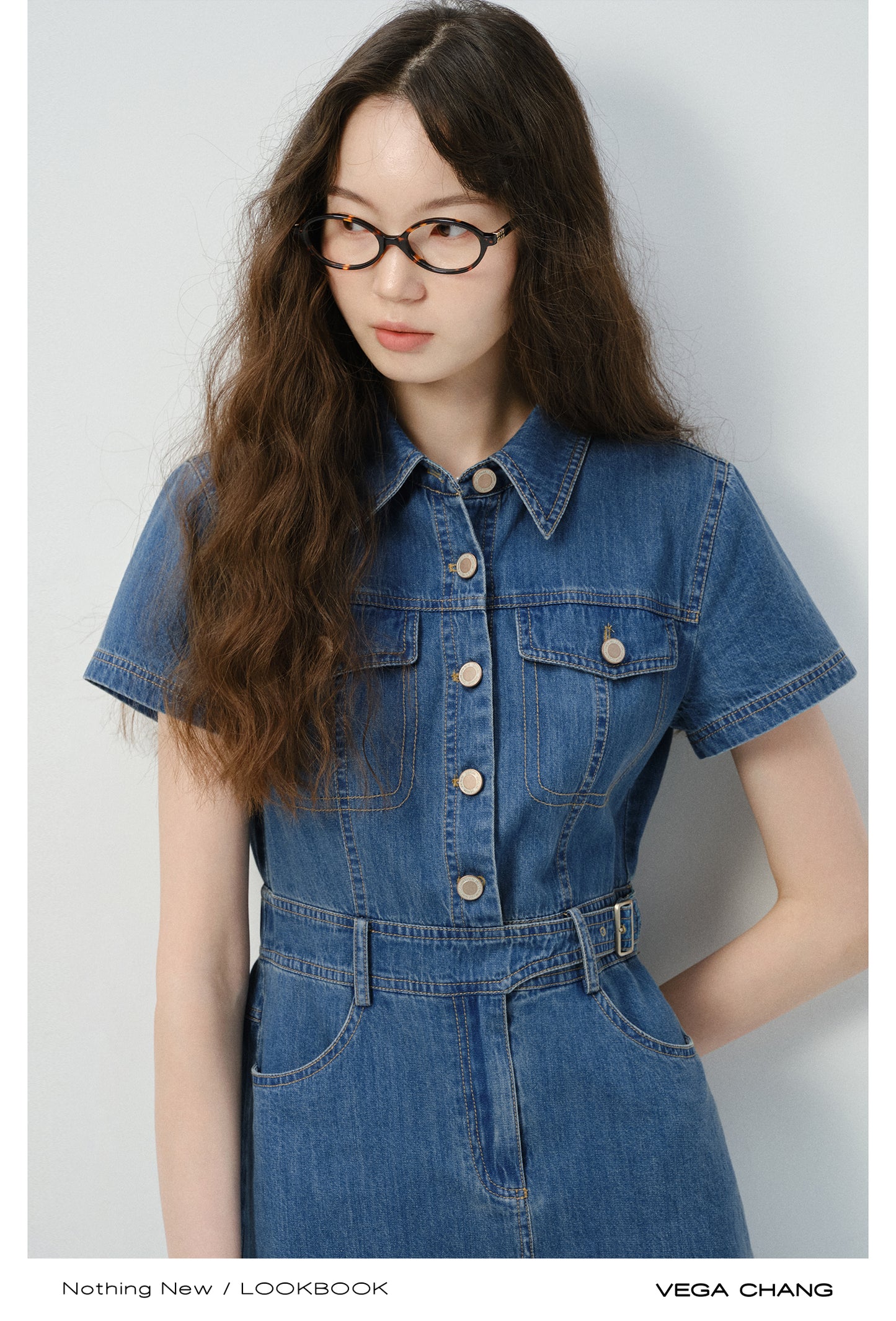 Slim Fit Belted Denim Mini Dress