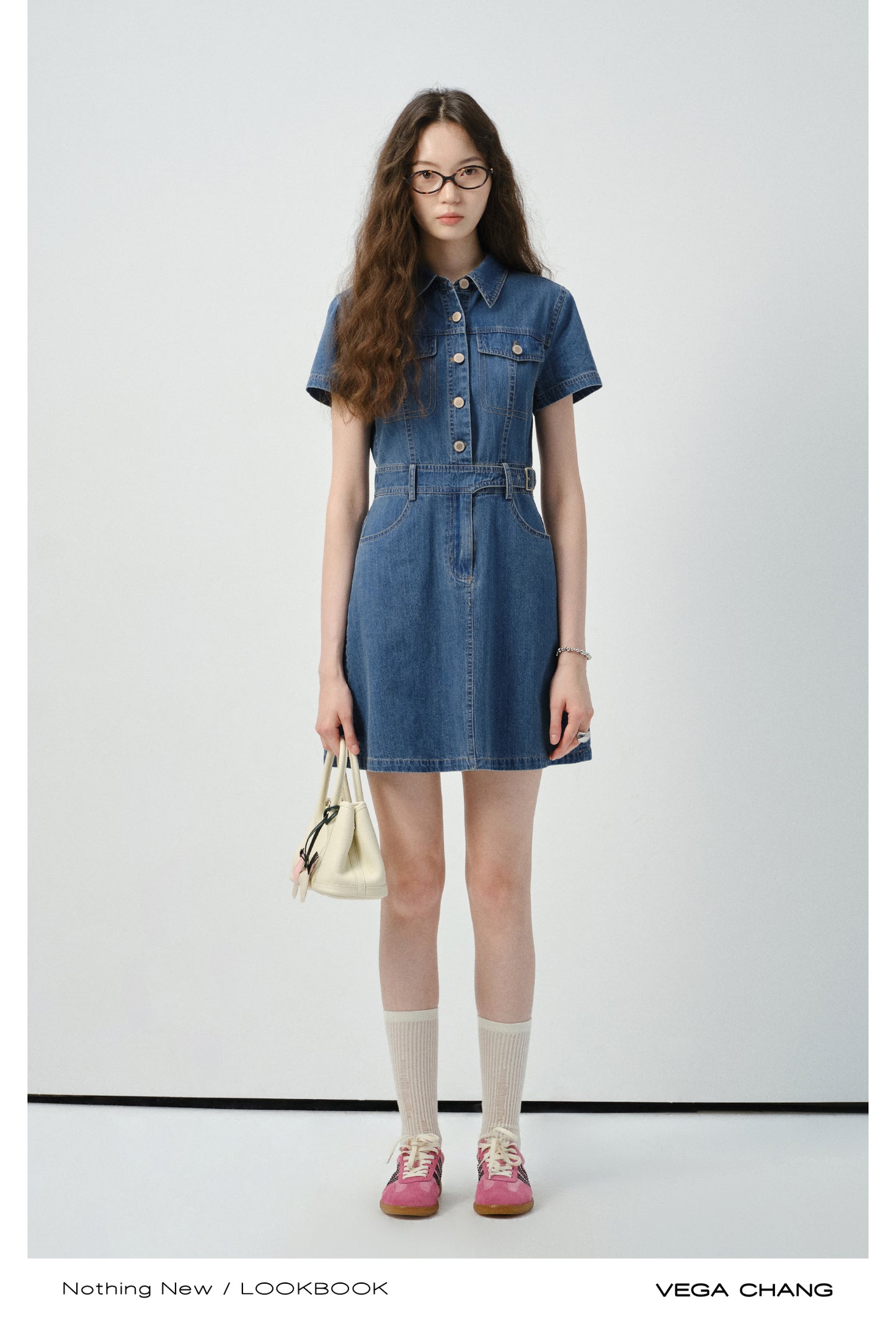 Slim Fit Belted Denim Mini Dress