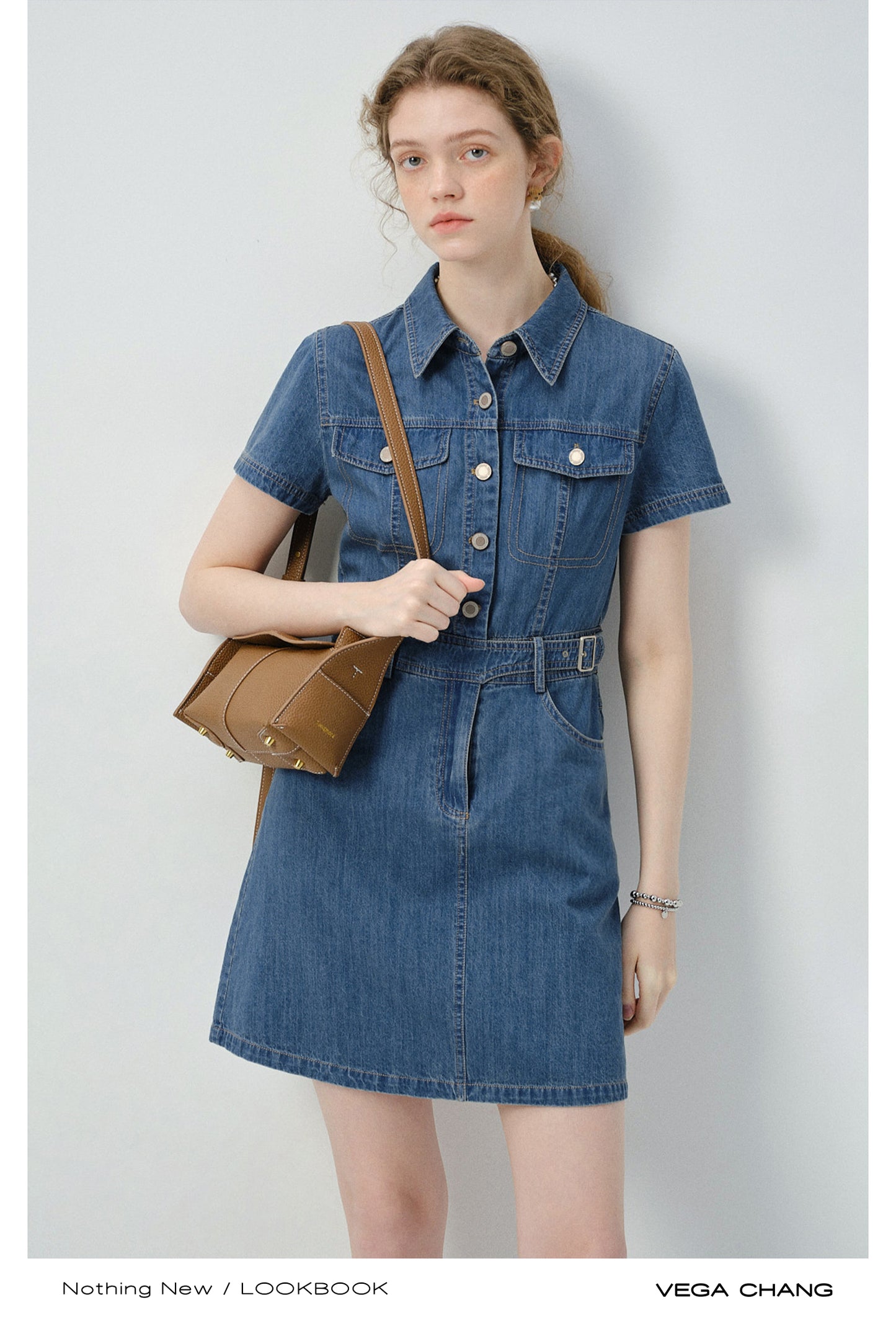 Slim Fit Belted Denim Mini Dress
