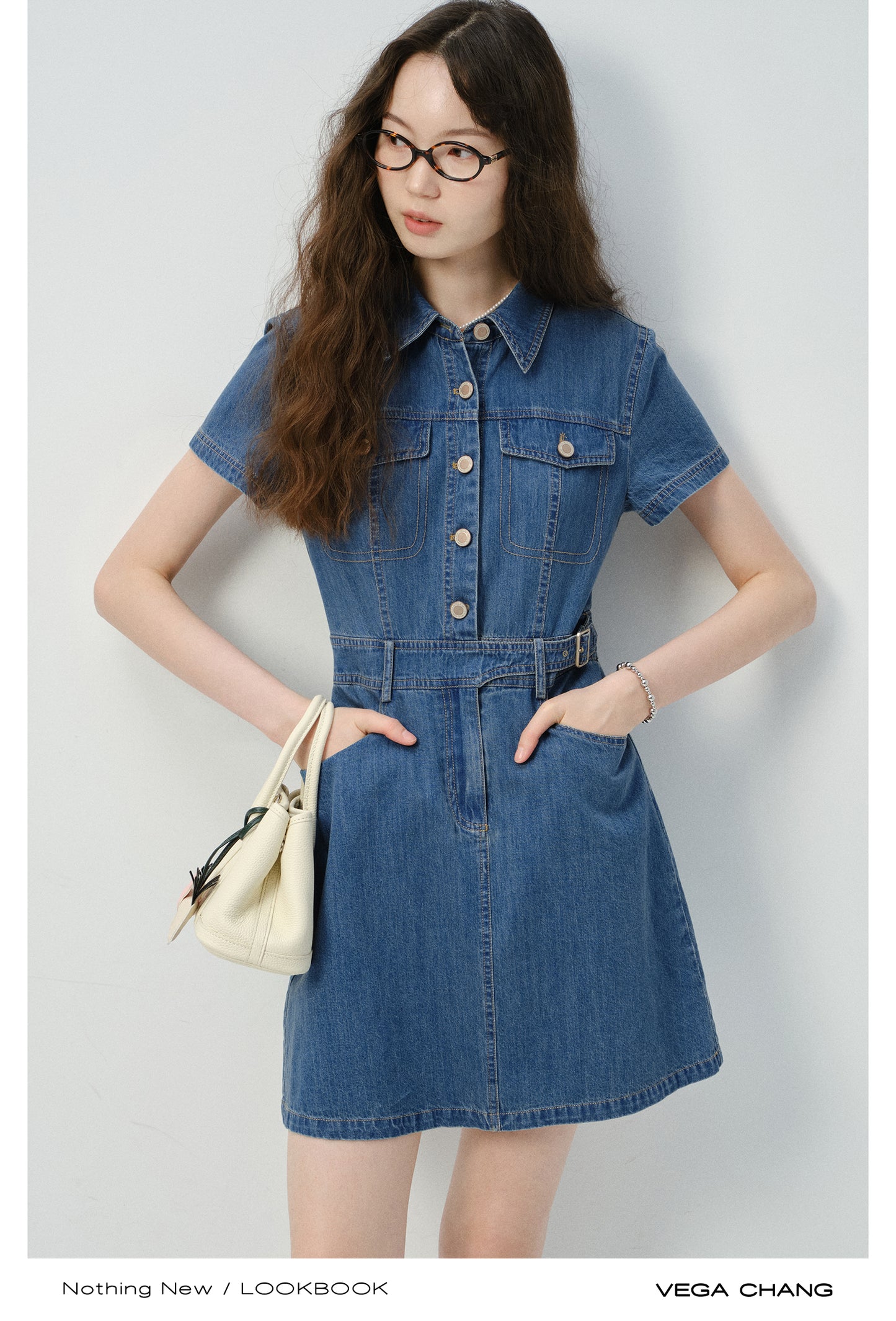 Slim Fit Belted Denim Mini Dress