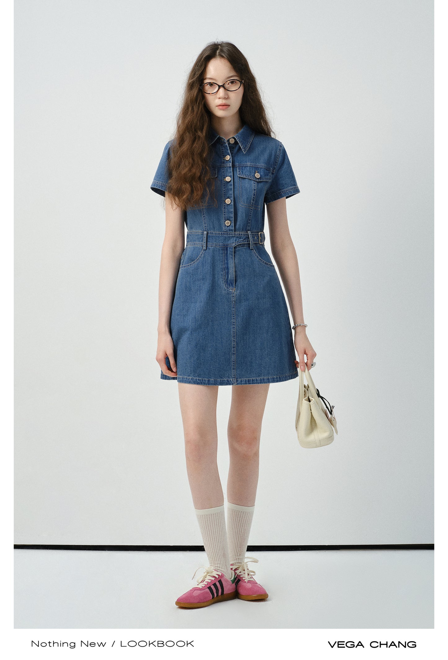 Slim Fit Belted Denim Mini Dress