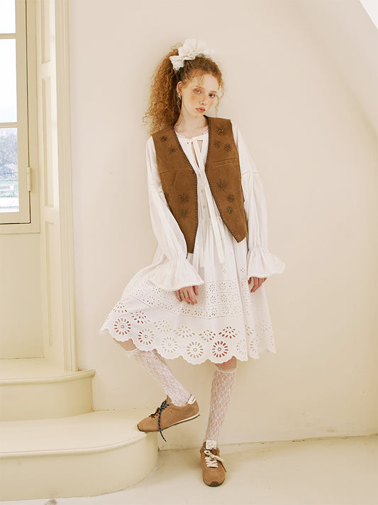 Beaded Faux Suede Vest With Clasp Closure