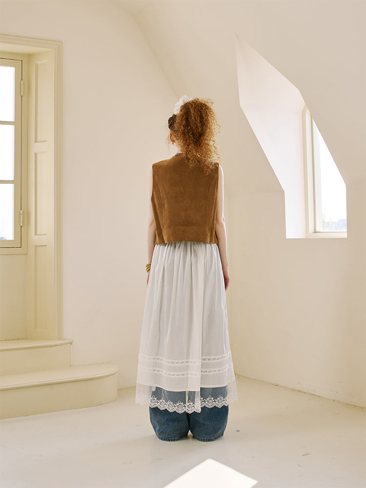 Beaded Faux Suede Vest With Clasp Closure