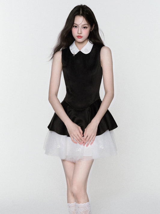 Tulle Underlayer Satin Dress With Sequin Details