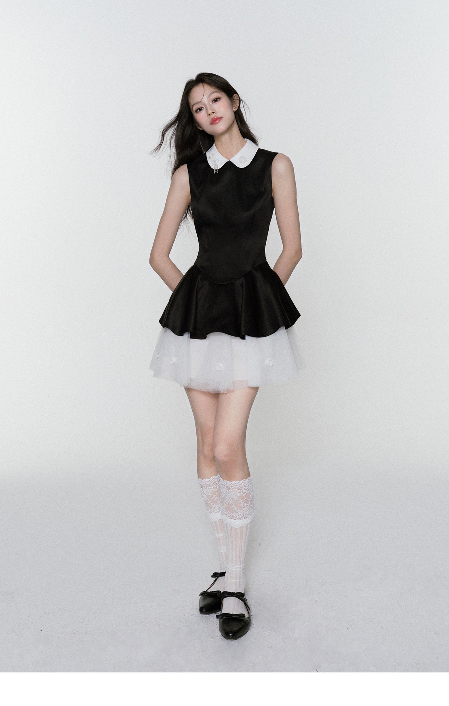 Tulle Underlayer Satin Dress With Sequin Details