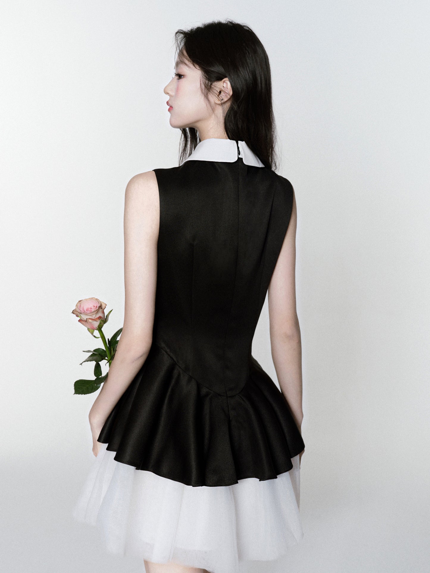 Tulle Underlayer Satin Dress With Sequin Details